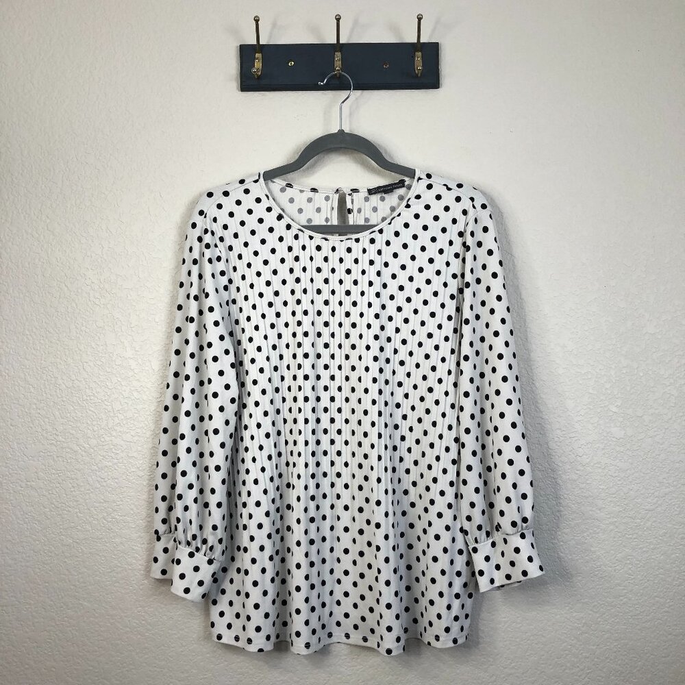 Adrianna Papell Polka Dot Blouse Women's L Career Interview Office Professional